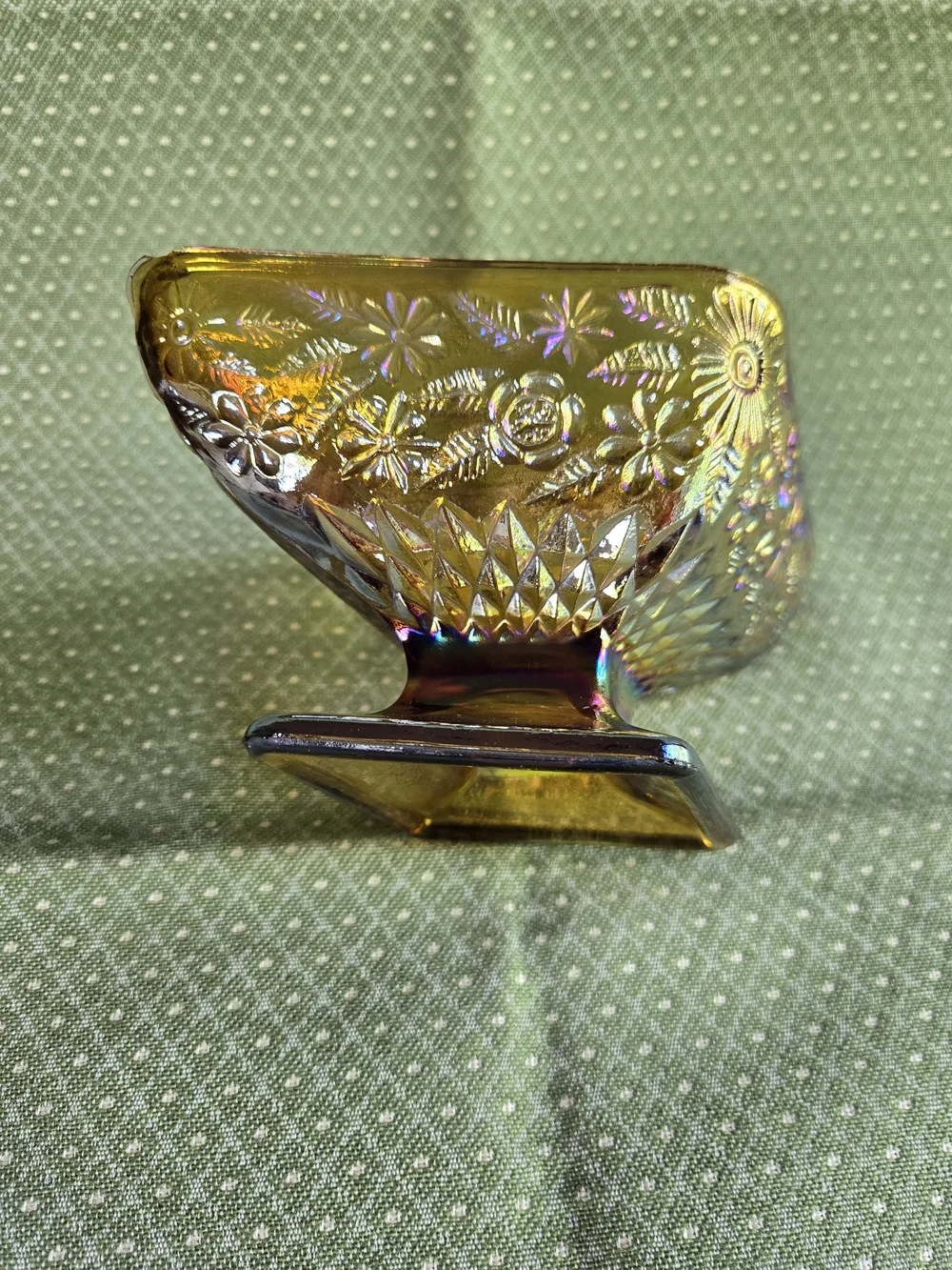 Indian Glass Iridescent Carnival Glass Pedestal Dish